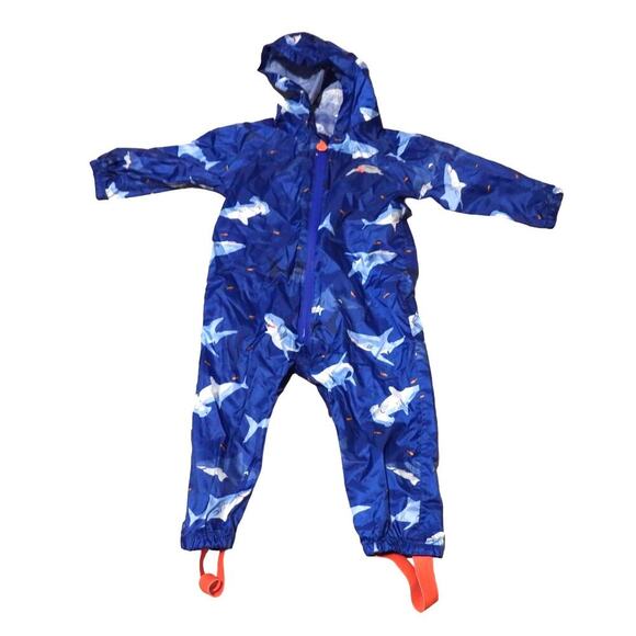 Joules Let Me Out Puddlesuit shark print rain suite blue rain cover 9-12 months - Picture 1 of 5